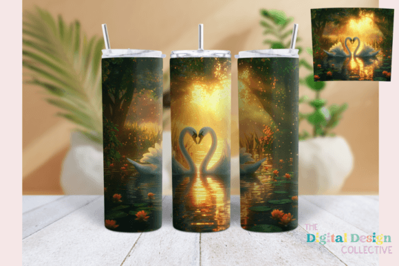 20oz Skinny Tumbler Wrap Sunset Swans Graphics