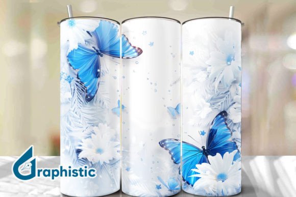 Blue Floral Butterfly Tumbler Wrap 21 Graphics & Backgrounds