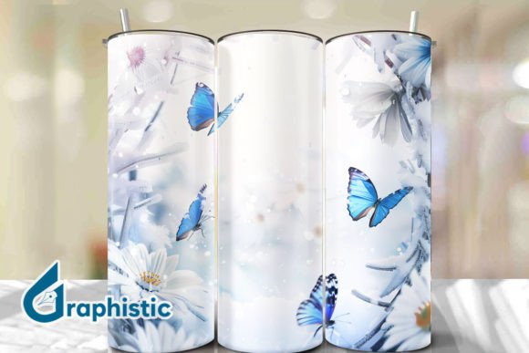 Blue Floral Butterfly Tumbler Wrap 26 Graphics & Backgrounds
