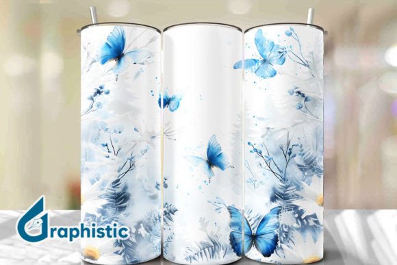 Blue Floral Butterfly Tumbler Wrap 27 Graphics