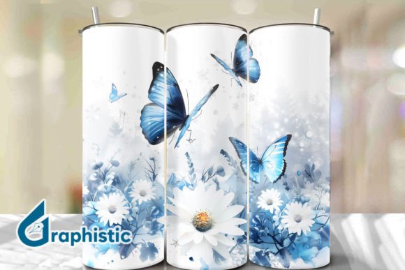 Blue Floral Butterfly Tumbler Wrap 29 Graphics & Backgrounds