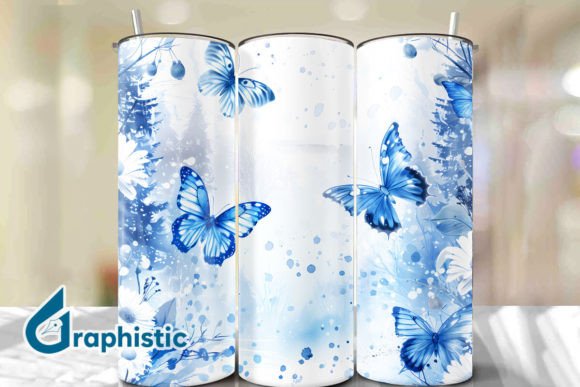 Blue Floral Butterfly Tumbler Wrap 34 Graphics & Backgrounds
