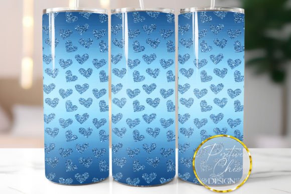 Blue Tumbler Wrap Glitter Hearts Design: Graphics for Crafts-Driven Brands