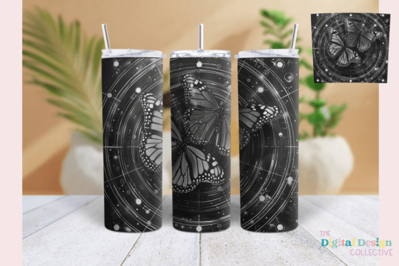 Butterfly Tumbler Wrap Black White Graphics