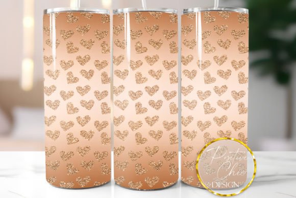 Copper Glitter Hearts Tumbler Wrap PNG: Graphics for Crafts