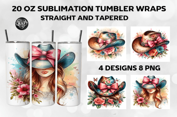 Cowgirl Hat Bow Coquette Tumbler Wraps Graphics