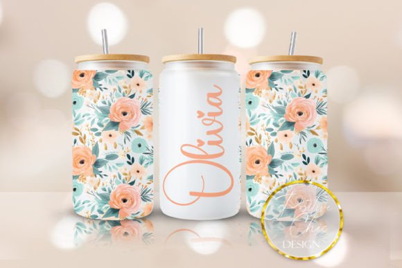Custom Name Floral Glass Tumbler Wrap: Graphics for Crafts & Content