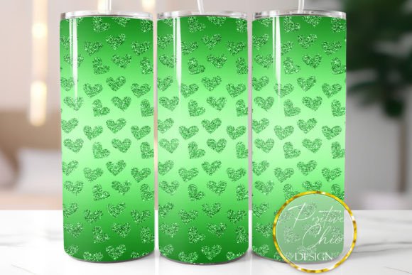 Green Hearts Glitter Tumbler Wrap PNG: Graphics for Crafts & Content