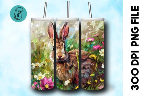 Oil Paint Easter Bunny Tumbler Wrap 25 Graphics & Backgrounds
