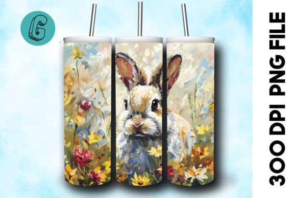 Oil Paint Easter Bunny Tumbler Wrap 32 Graphics & Backgrounds