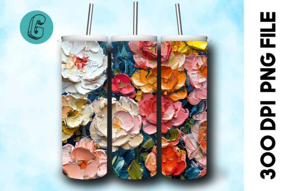 Oil Paint Pretty Flowers Tumbler Wrap 38 Graphics & Backgrounds