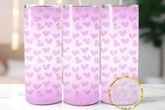 Pink Glitter Hearts Tumbler Wrap Design