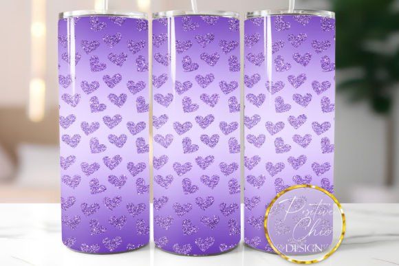Purple Tumbler Wrap Glitter Hearts PNG: Graphics for Crafts-Driven Branding
