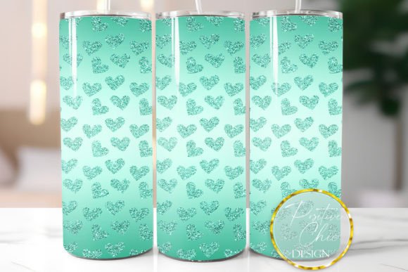 Teal Glitter Hearts Tumbler Wrap Design: Graphics for Crafts & Branding