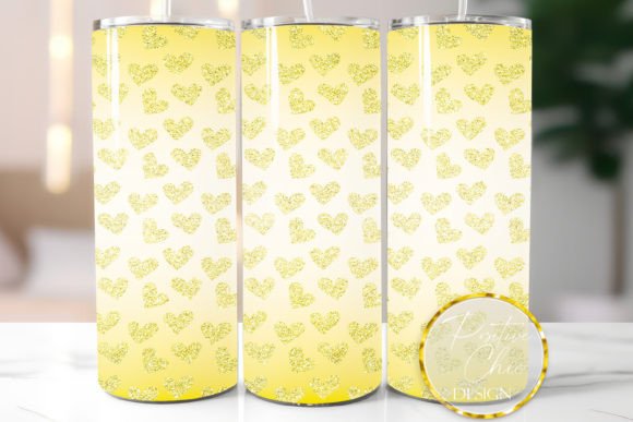 Yellow Tumbler Wrap Glitter Hearts PNG: Graphics for Crafts